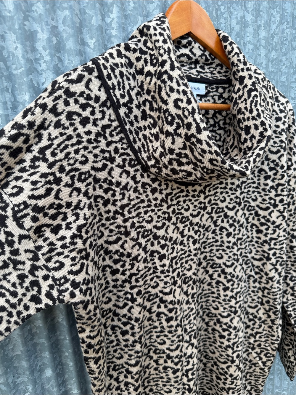 Calvin Klein Leopard Print Cowl Neck Sweater - Beige & Black, Medium